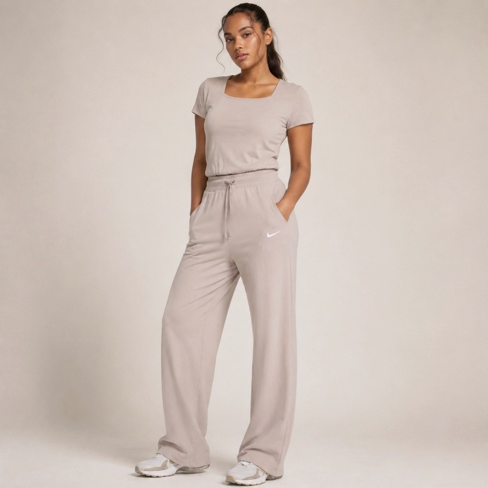 Nike Cotton Jersey Jumpsuit Short Sleeve Medium Sporty Wide Leg Yoga Travel Soft